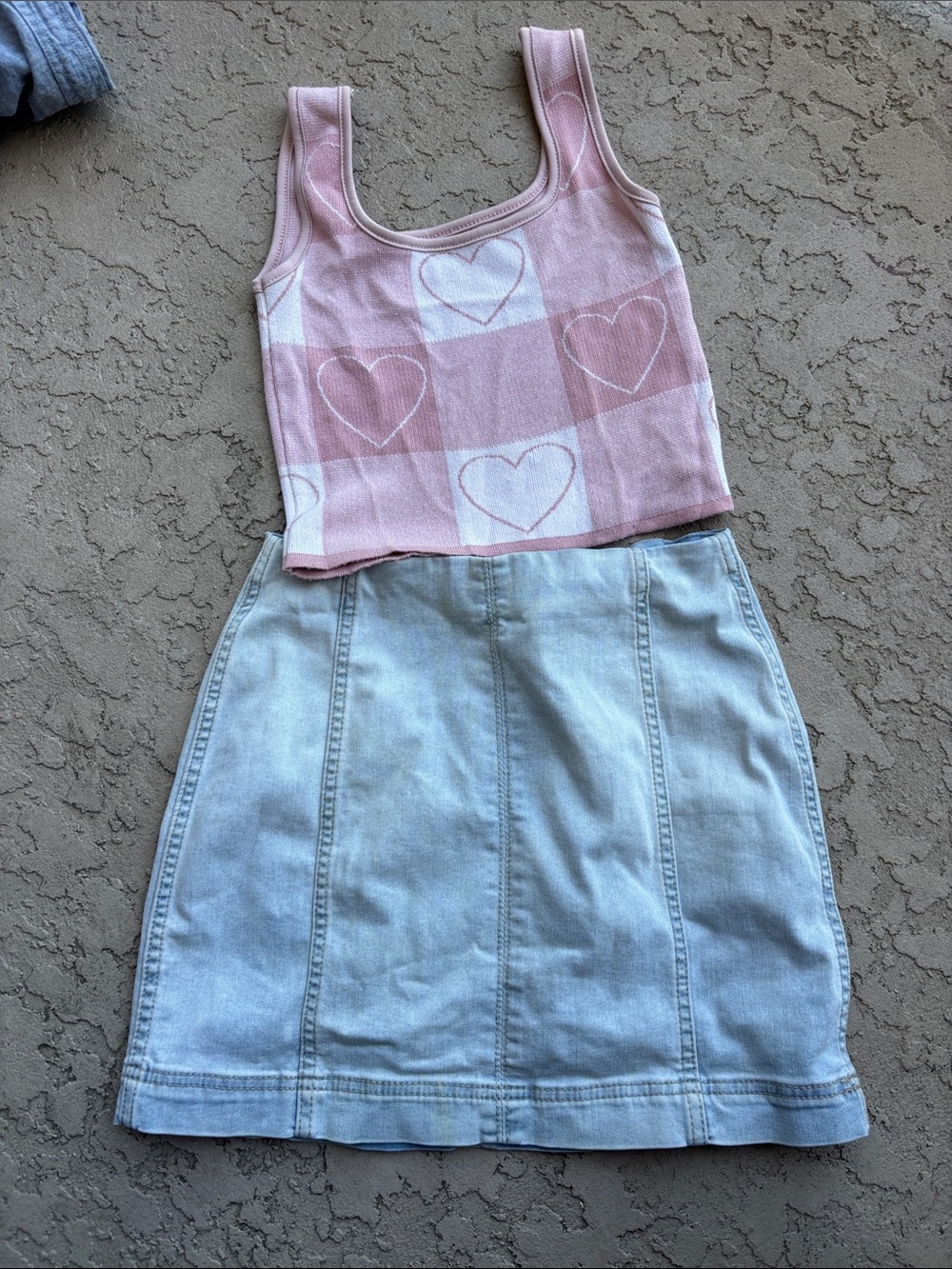wild fable Pink and White Heart Pattern Midi Skirt Ensemble